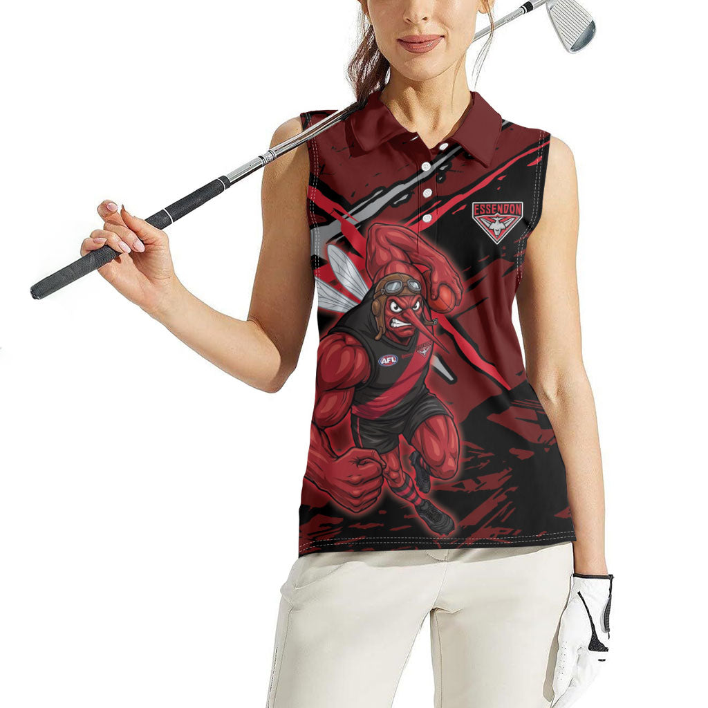 Essendon Football Club Women Sleeveless Polo Shirt Bombers Muscular Mascot Graphic - Abstract Paint Splatter Art