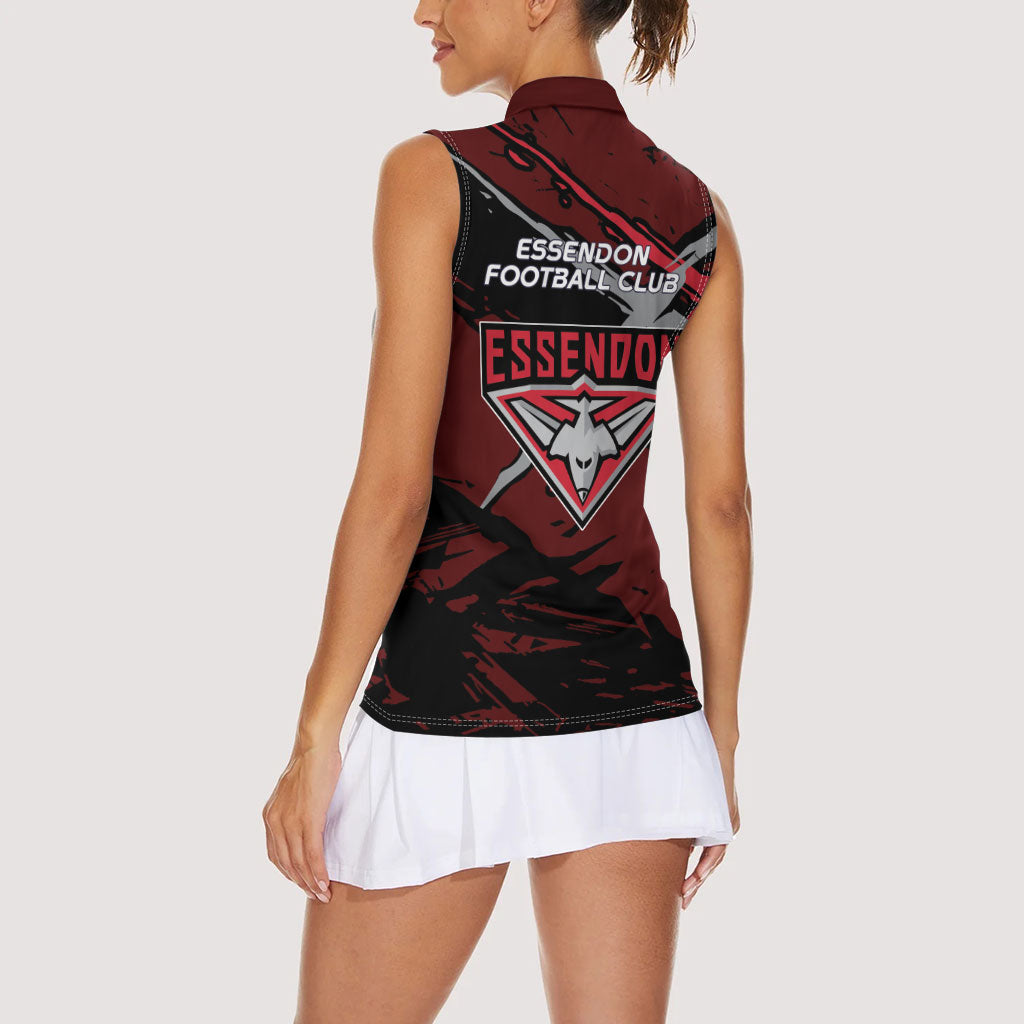 Essendon Football Club Women Sleeveless Polo Shirt Bombers Muscular Mascot Graphic - Abstract Paint Splatter Art