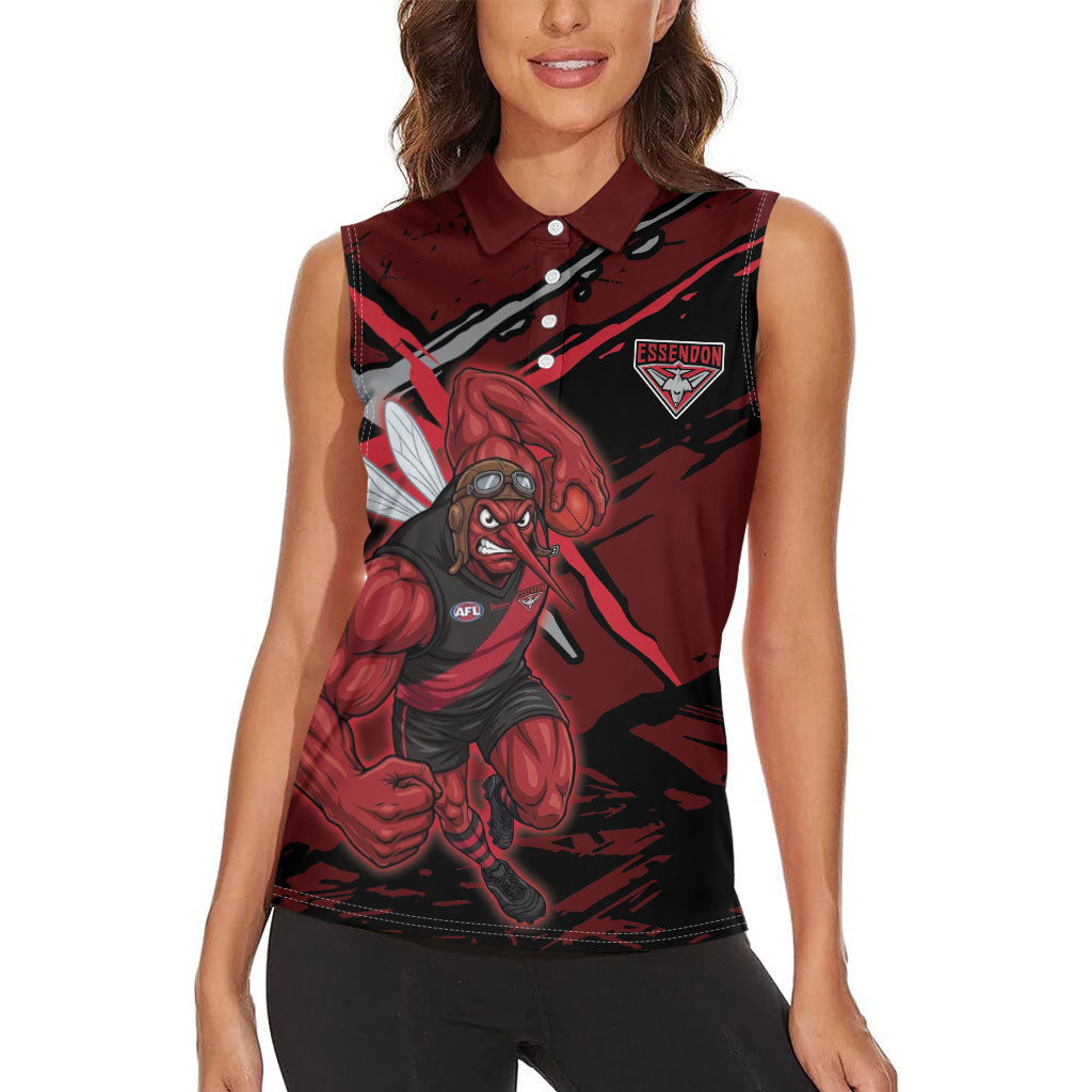 Essendon Football Club Women Sleeveless Polo Shirt Bombers Muscular Mascot Graphic - Abstract Paint Splatter Art
