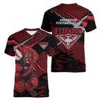 Essendon Football Club Women V-Neck T-Shirt Bombers Muscular Mascot Graphic - Abstract Paint Splatter Art