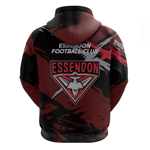 Essendon Football Club Zip Hoodie Bombers Muscular Mascot Graphic - Abstract Paint Splatter Art