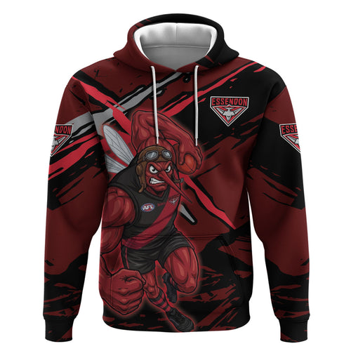 Essendon Football Club Zip Hoodie Bombers Muscular Mascot Graphic - Abstract Paint Splatter Art