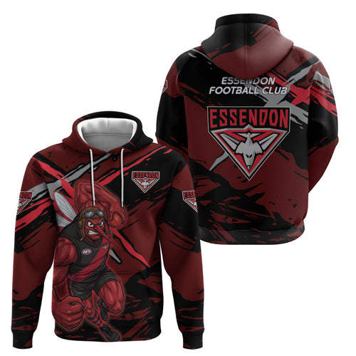Essendon Football Club Zip Hoodie Bombers Muscular Mascot Graphic - Abstract Paint Splatter Art