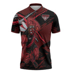 Essendon Football Club Zipper Polo Shirt Bombers Muscular Mascot Graphic - Abstract Paint Splatter Art