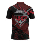 Essendon Football Club Zipper Polo Shirt Bombers Muscular Mascot Graphic - Abstract Paint Splatter Art