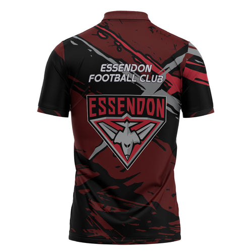 Essendon Football Club Zipper Polo Shirt Bombers Muscular Mascot Graphic - Abstract Paint Splatter Art