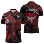 Essendon Football Club Zipper Polo Shirt Bombers Muscular Mascot Graphic - Abstract Paint Splatter Art