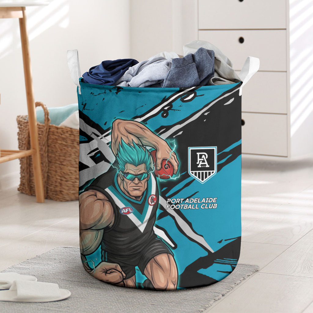 Port Adelaide Football Club Laundry Basket Power Muscular Mascot Graphic - Abstract Paint Splatter Art