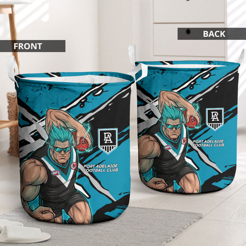 Port Adelaide Football Club Laundry Basket Power Muscular Mascot Graphic - Abstract Paint Splatter Art