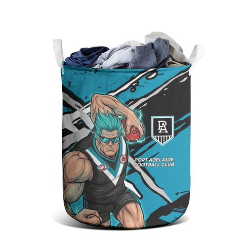 Port Adelaide Football Club Laundry Basket Power Muscular Mascot Graphic - Abstract Paint Splatter Art