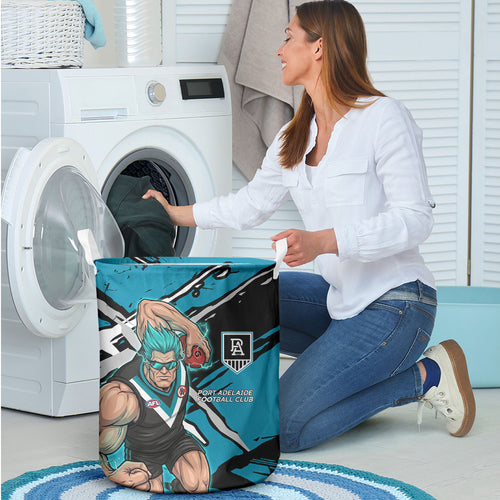 Port Adelaide Football Club Laundry Basket Power Muscular Mascot Graphic - Abstract Paint Splatter Art