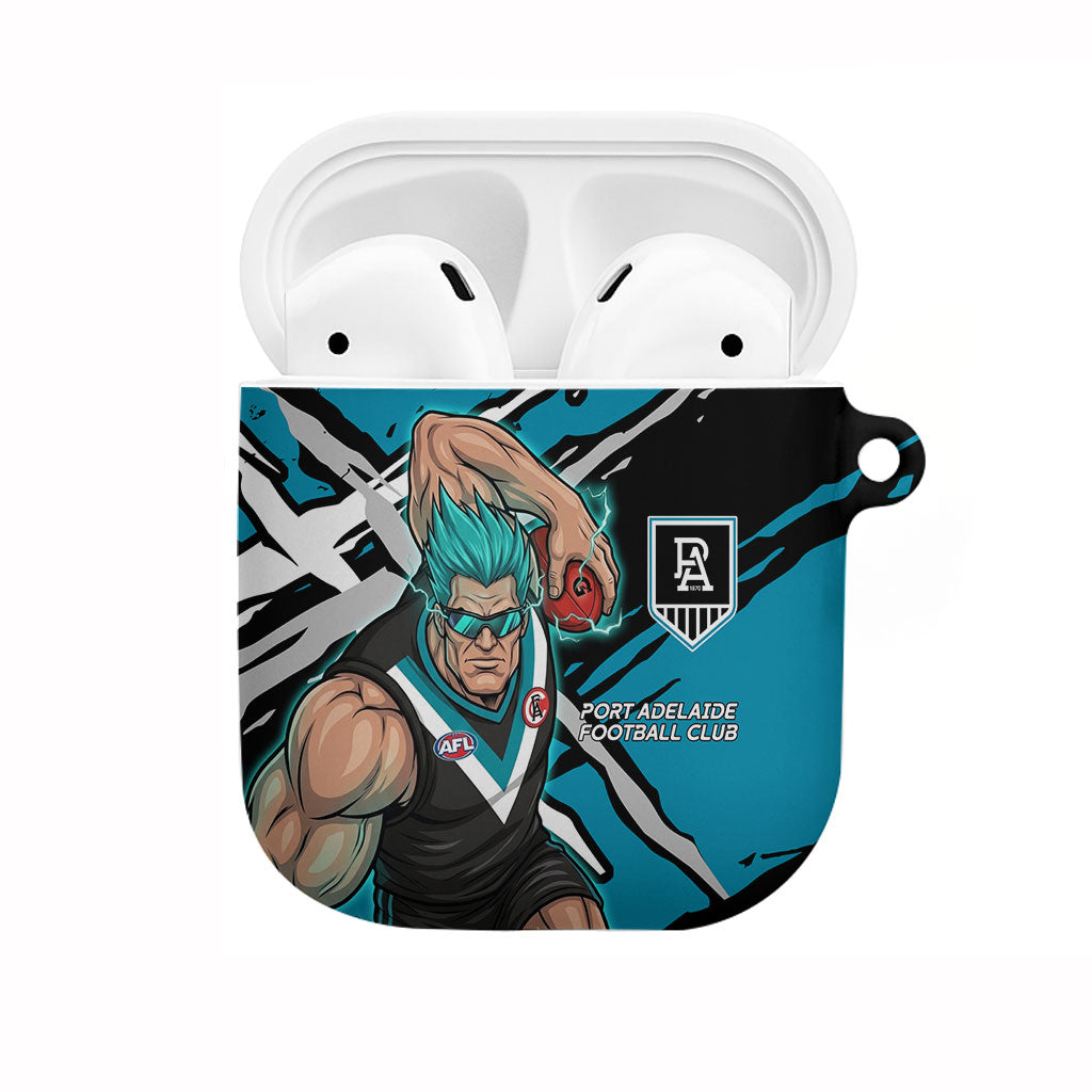 Port Adelaide Football Club AirPods Case Power Muscular Mascot Graphic - Abstract Paint Splatter Art