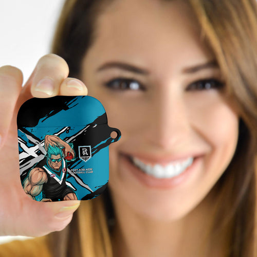 Port Adelaide Football Club AirPods Case Power Muscular Mascot Graphic - Abstract Paint Splatter Art