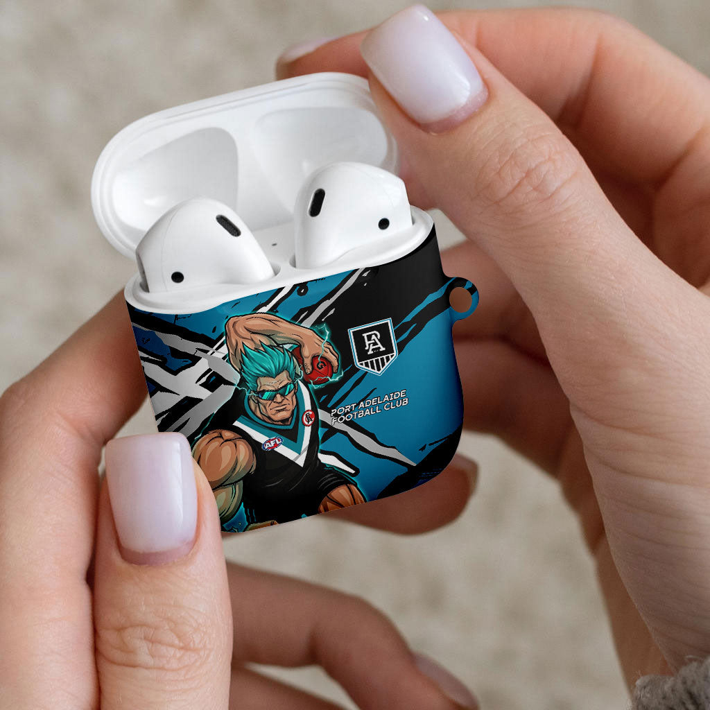 Port Adelaide Football Club AirPods Case Power Muscular Mascot Graphic - Abstract Paint Splatter Art