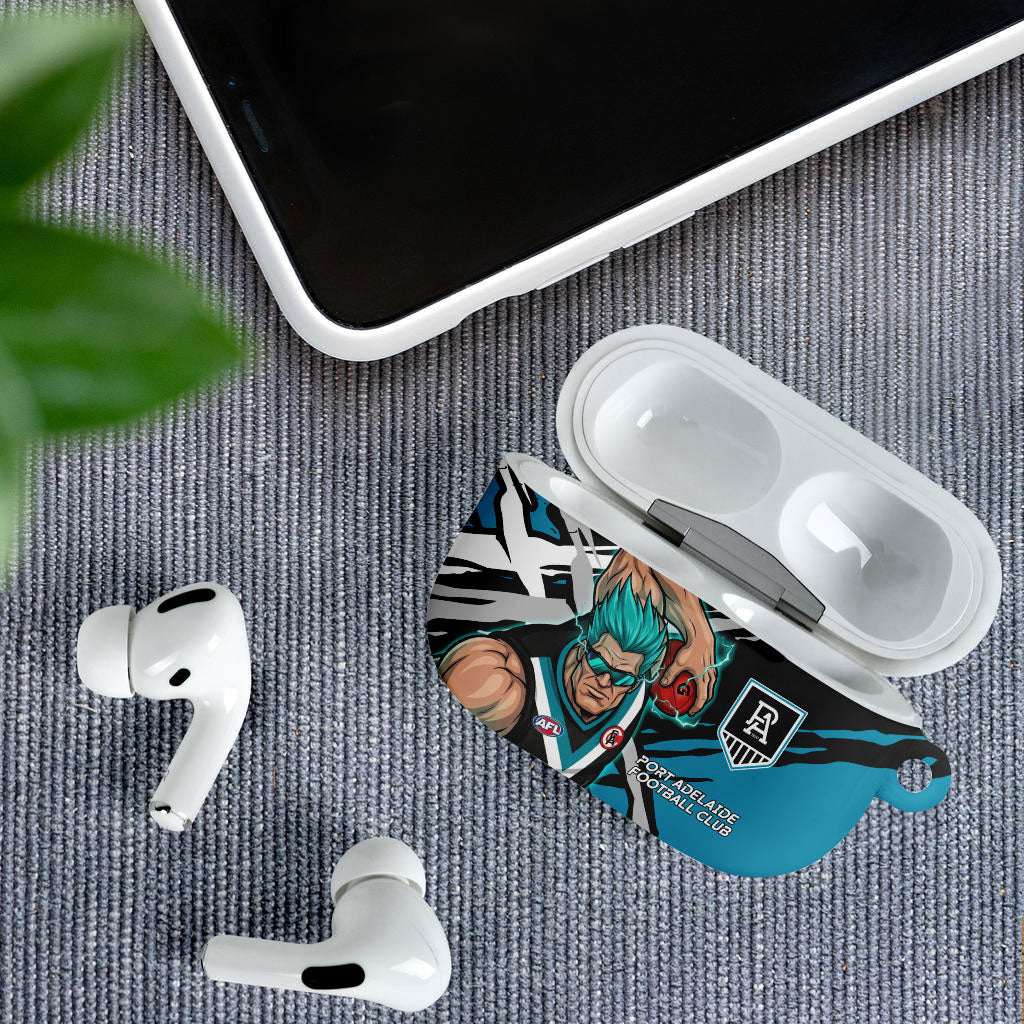 Port Adelaide Football Club AirPods Case Power Muscular Mascot Graphic - Abstract Paint Splatter Art