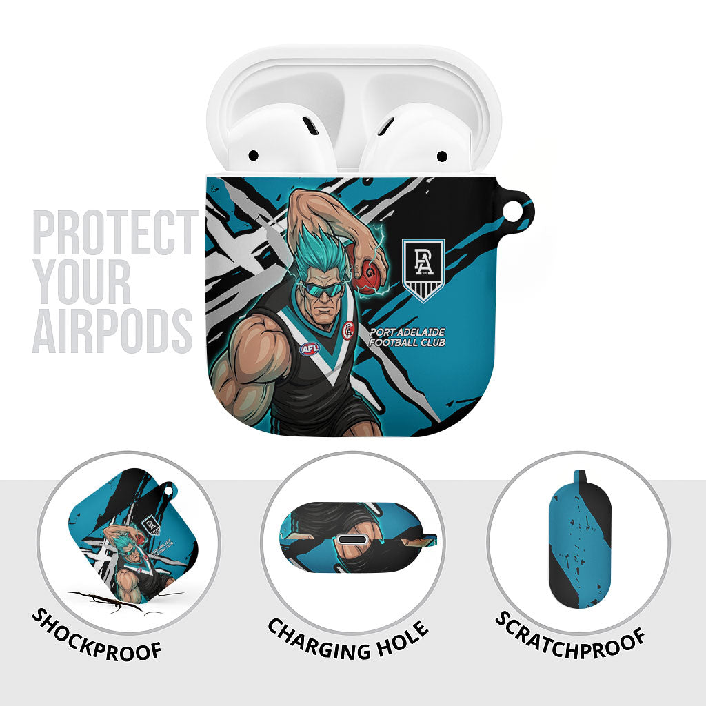 Port Adelaide Football Club AirPods Case Power Muscular Mascot Graphic - Abstract Paint Splatter Art