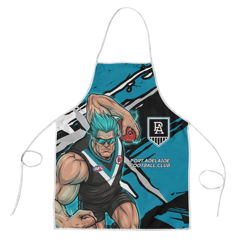 Port Adelaide Football Club Apron Power Muscular Mascot Graphic - Abstract Paint Splatter Art