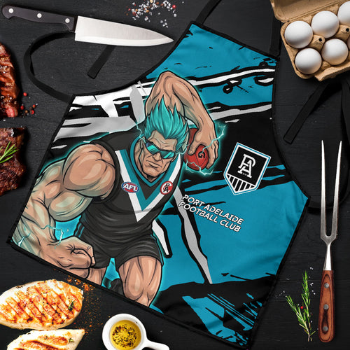 Port Adelaide Football Club Apron Power Muscular Mascot Graphic - Abstract Paint Splatter Art