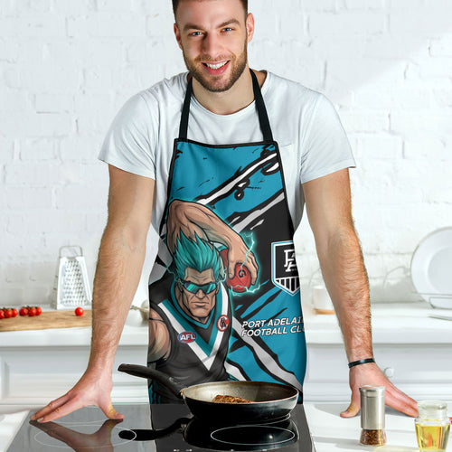 Port Adelaide Football Club Apron Power Muscular Mascot Graphic - Abstract Paint Splatter Art