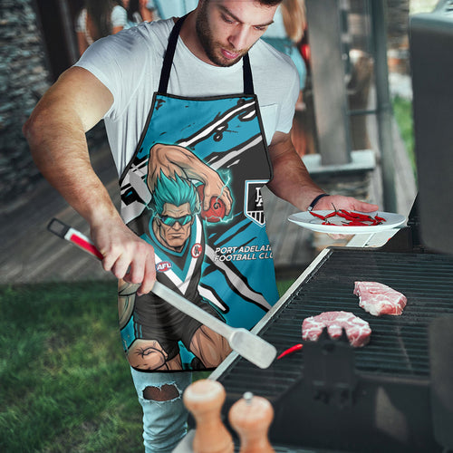 Port Adelaide Football Club Apron Power Muscular Mascot Graphic - Abstract Paint Splatter Art