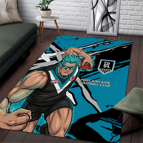 Port Adelaide Football Club Area Rug Power Muscular Mascot Graphic - Abstract Paint Splatter Art