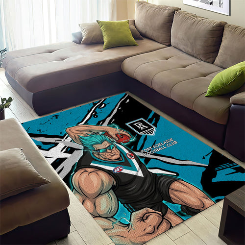 Port Adelaide Football Club Area Rug Power Muscular Mascot Graphic - Abstract Paint Splatter Art