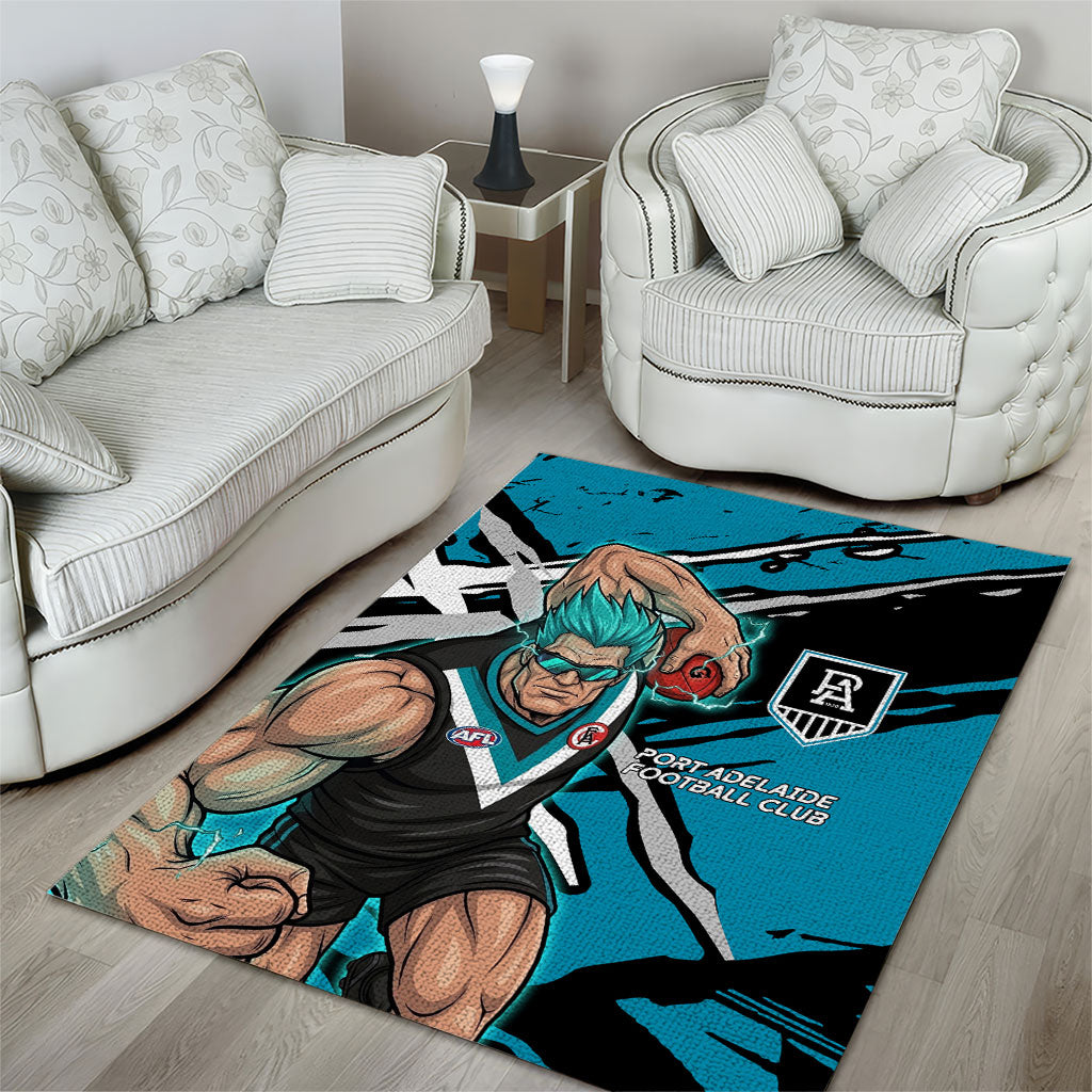 Port Adelaide Football Club Area Rug Power Muscular Mascot Graphic - Abstract Paint Splatter Art