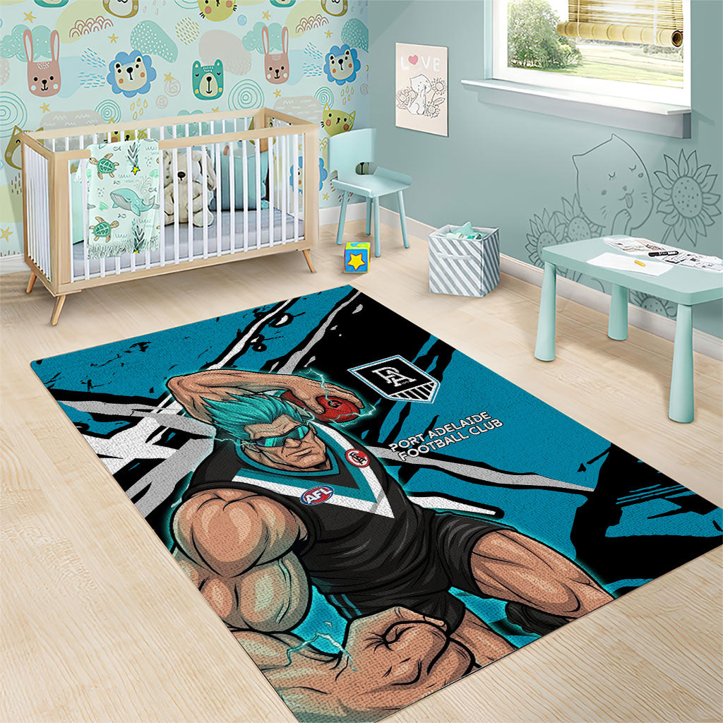 Port Adelaide Football Club Area Rug Power Muscular Mascot Graphic - Abstract Paint Splatter Art
