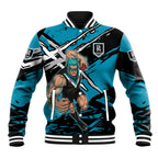 Port Adelaide Football Club Baseball Jacket Power Muscular Mascot Graphic - Abstract Paint Splatter Art