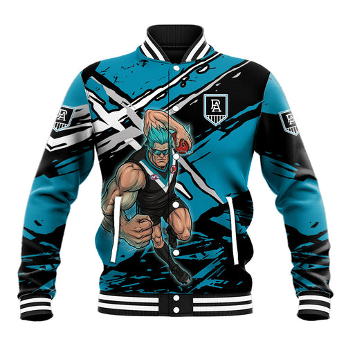 Port Adelaide Football Club Baseball Jacket Power Muscular Mascot Graphic - Abstract Paint Splatter Art