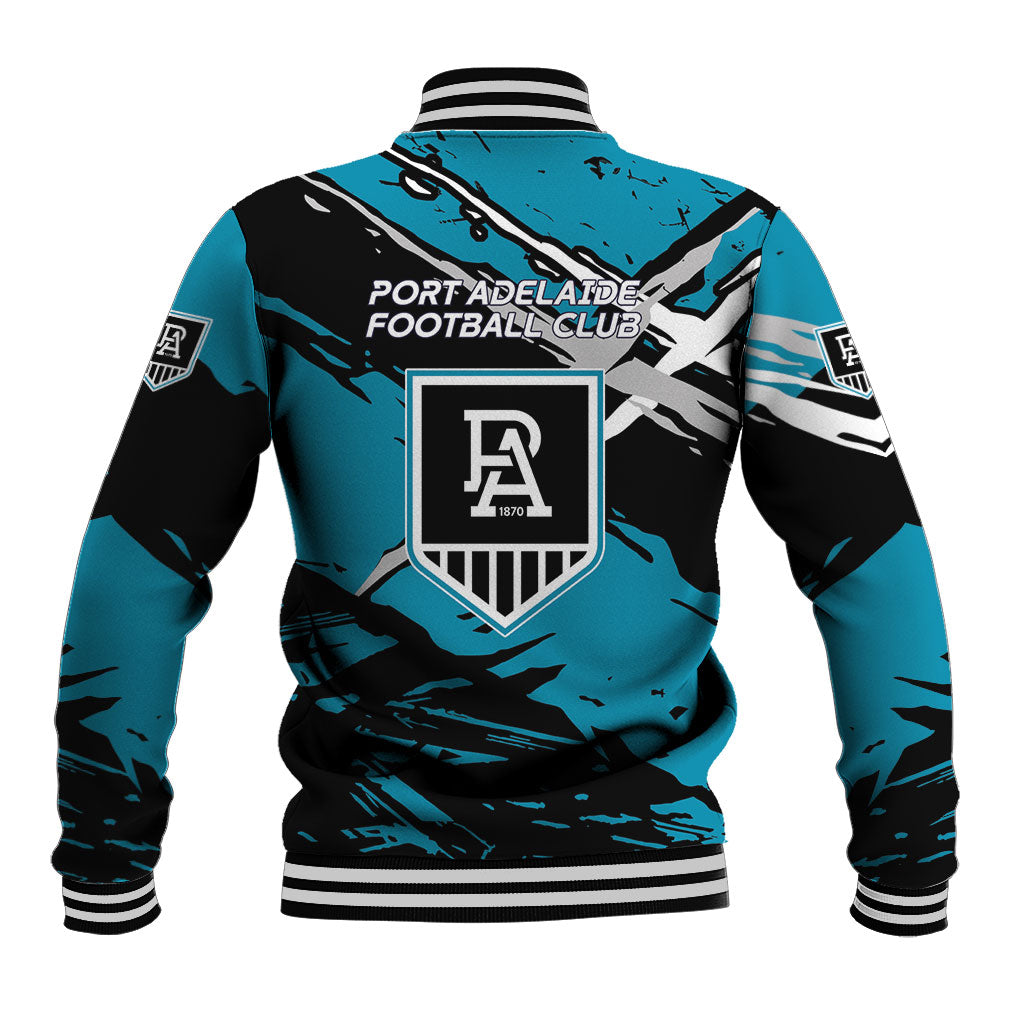 Port Adelaide Football Club Baseball Jacket Power Muscular Mascot Graphic - Abstract Paint Splatter Art