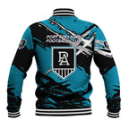 Port Adelaide Football Club Baseball Jacket Power Muscular Mascot Graphic - Abstract Paint Splatter Art