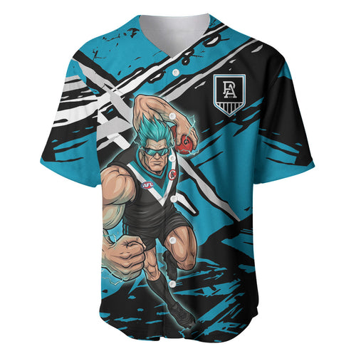 Port Adelaide Football Club Baseball Jersey Power Muscular Mascot Graphic - Abstract Paint Splatter Art