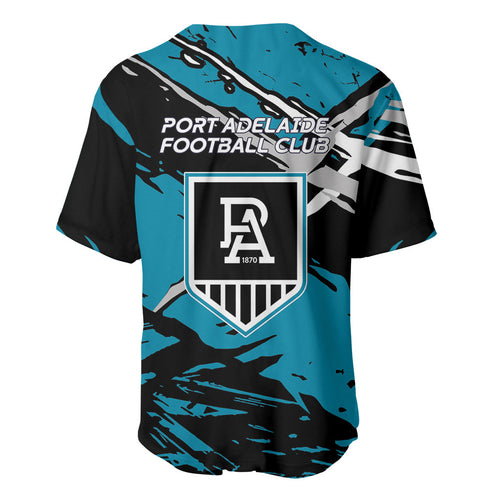 Port Adelaide Football Club Baseball Jersey Power Muscular Mascot Graphic - Abstract Paint Splatter Art