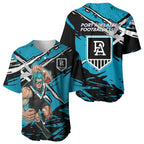 Port Adelaide Football Club Baseball Jersey Power Muscular Mascot Graphic - Abstract Paint Splatter Art
