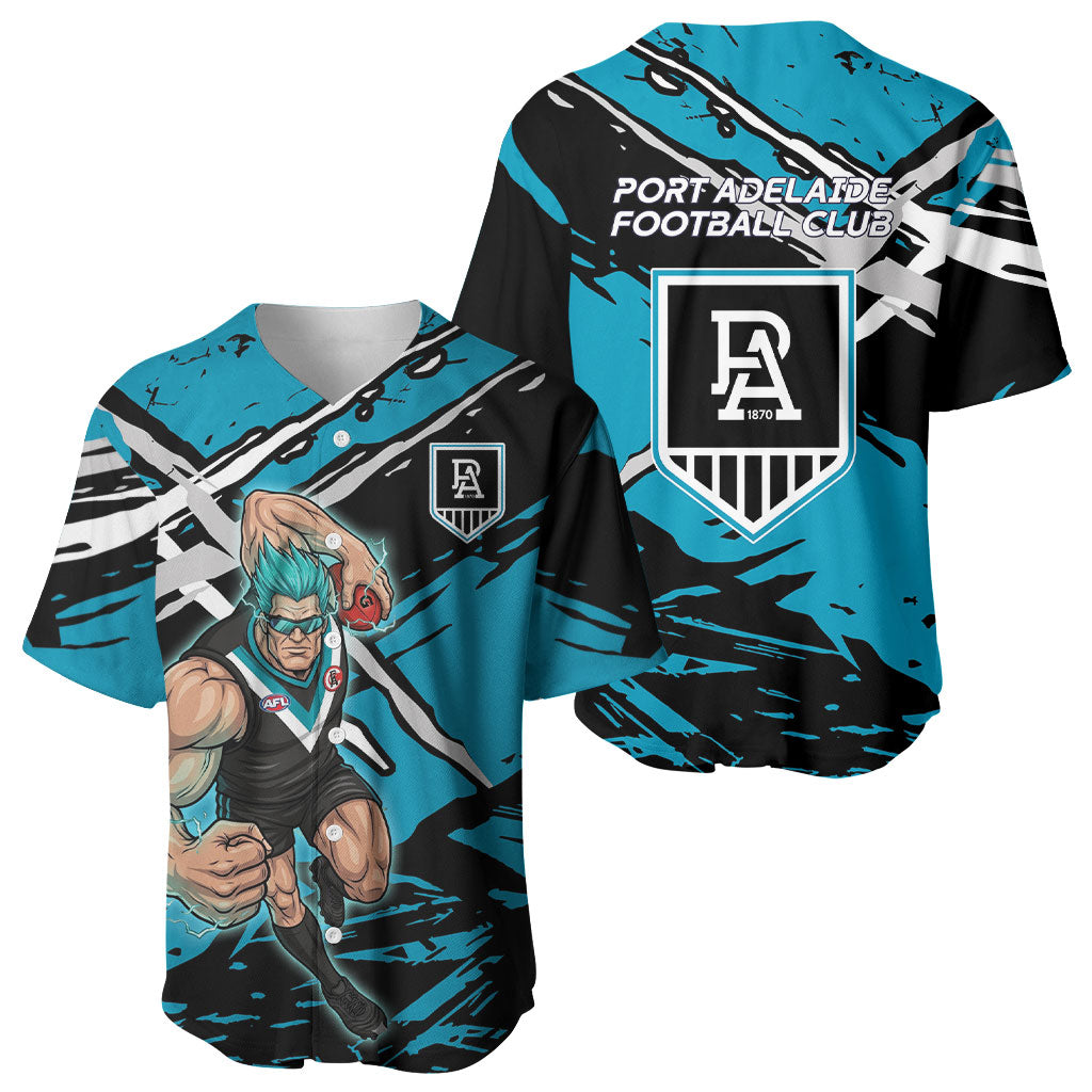 Port Adelaide Football Club Baseball Jersey Power Muscular Mascot Graphic - Abstract Paint Splatter Art