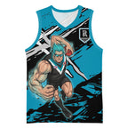 Port Adelaide Football Club Basketball Jersey Power Muscular Mascot Graphic - Abstract Paint Splatter Art