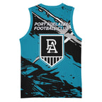 Port Adelaide Football Club Basketball Jersey Power Muscular Mascot Graphic - Abstract Paint Splatter Art