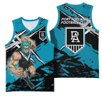 Port Adelaide Football Club Basketball Jersey Power Muscular Mascot Graphic - Abstract Paint Splatter Art