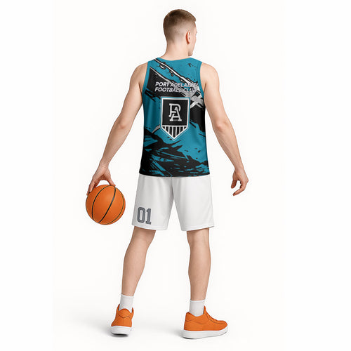 Port Adelaide Football Club Basketball Jersey Power Muscular Mascot Graphic - Abstract Paint Splatter Art