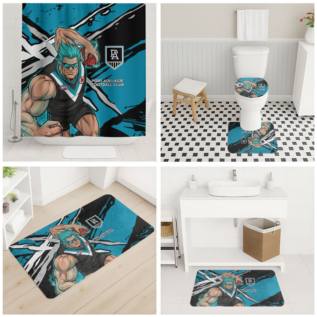 Port Adelaide Football Club Bathroom Set Power Muscular Mascot Graphic - Abstract Paint Splatter Art