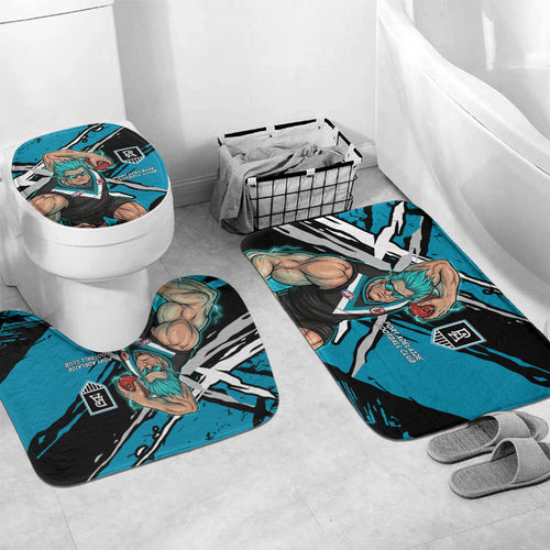 Port Adelaide Football Club Bathroom Set Power Muscular Mascot Graphic - Abstract Paint Splatter Art