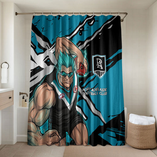 Port Adelaide Football Club Bathroom Set Power Muscular Mascot Graphic - Abstract Paint Splatter Art