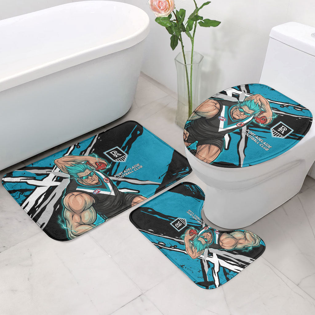 Port Adelaide Football Club Bathroom Set Power Muscular Mascot Graphic - Abstract Paint Splatter Art