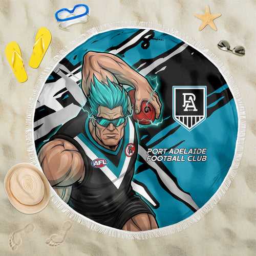 Port Adelaide Football Club Beach Blanket Power Muscular Mascot Graphic - Abstract Paint Splatter Art
