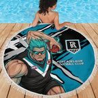 Port Adelaide Football Club Beach Blanket Power Muscular Mascot Graphic - Abstract Paint Splatter Art
