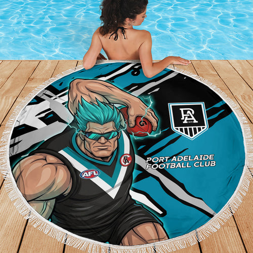 Port Adelaide Football Club Beach Blanket Power Muscular Mascot Graphic - Abstract Paint Splatter Art