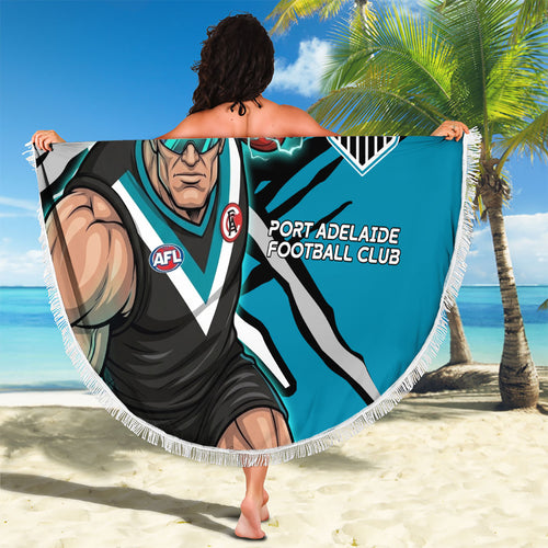 Port Adelaide Football Club Beach Blanket Power Muscular Mascot Graphic - Abstract Paint Splatter Art