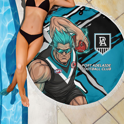 Port Adelaide Football Club Beach Blanket Power Muscular Mascot Graphic - Abstract Paint Splatter Art