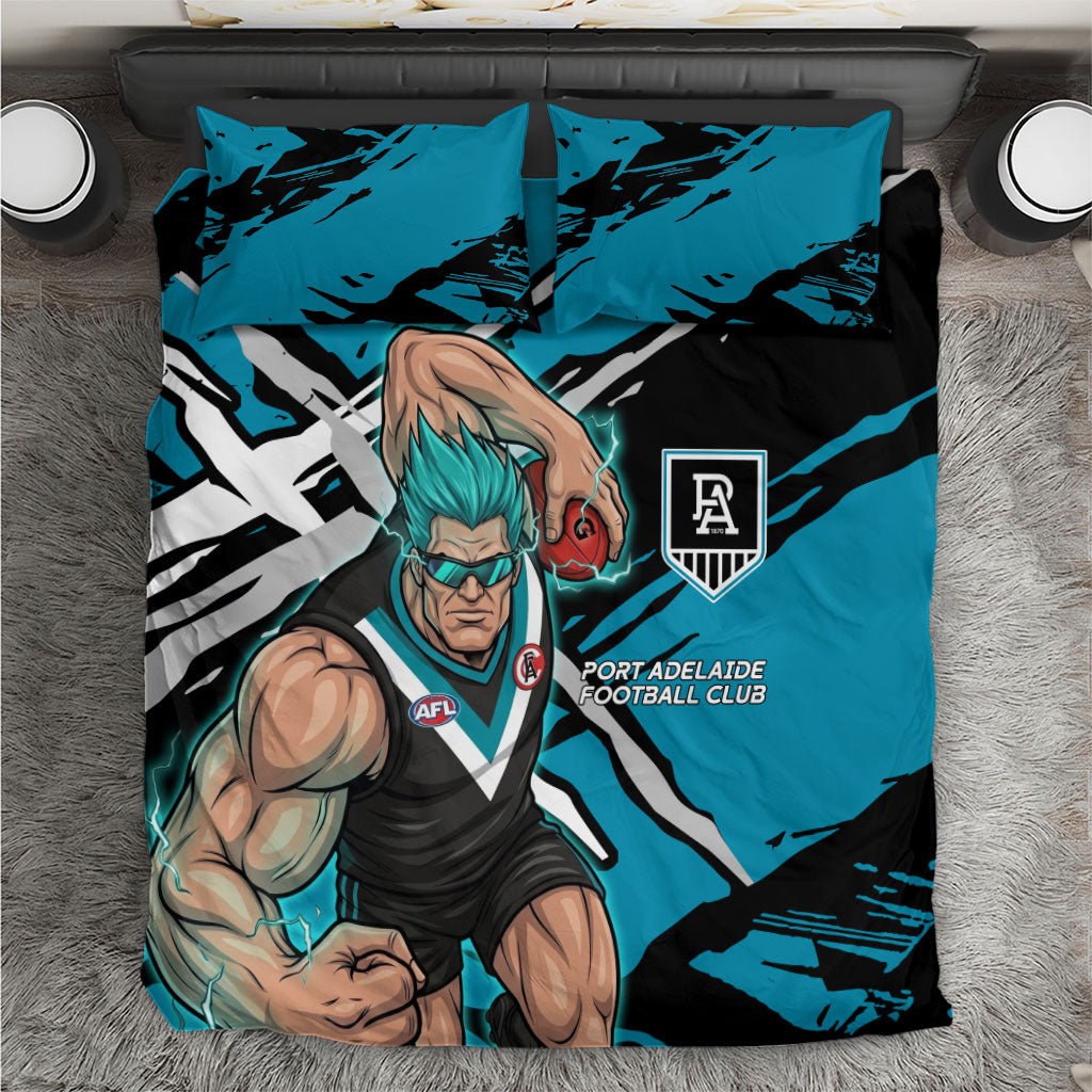 Port Adelaide Football Club Bedding Set Power Muscular Mascot Graphic - Abstract Paint Splatter Art